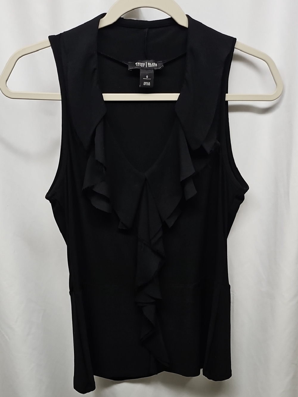 White House Black Market Black Sleeveless Ruffle Blouse